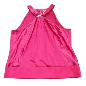 intage‎ CACHE Hot Pink Silk Halter Top XL Fuchsia Gold Bar Hardware Y2K Blouse